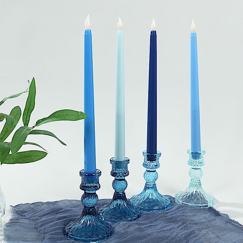 Taper Candles Gradient Blue Tones in Textured Glass Holders Coastal Decor