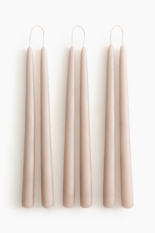 Taper Candles Light Beige Joined Wick Matte 6-Pack Minimalist