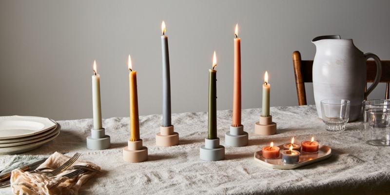 Taper Candles Minimalist Holders Ceramic Varying Heights In Earthy Tones