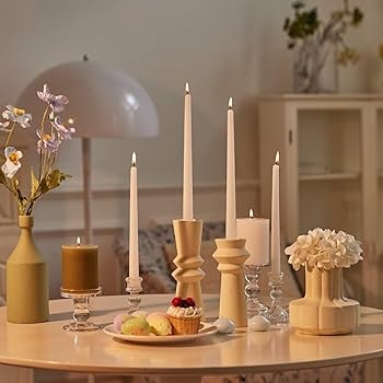 Taper Candles: Off-White Dripless Wax in Sculptural Ceramic Holders