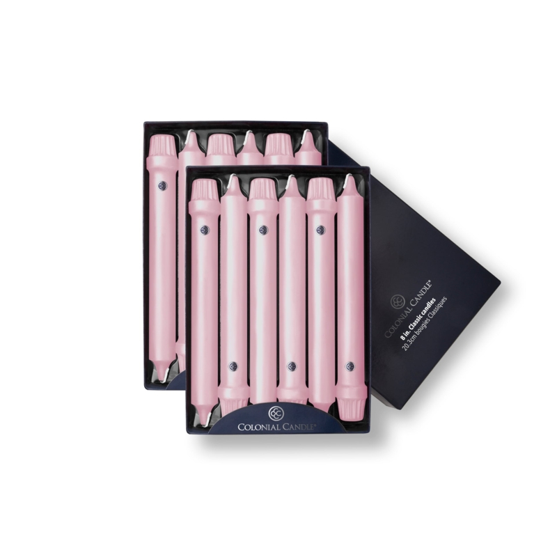 Taper Candles Persian Pink Ribbed Base Elegant Set