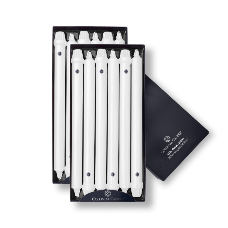 Taper Candles Twelve Inch Ridged Base Classic White
