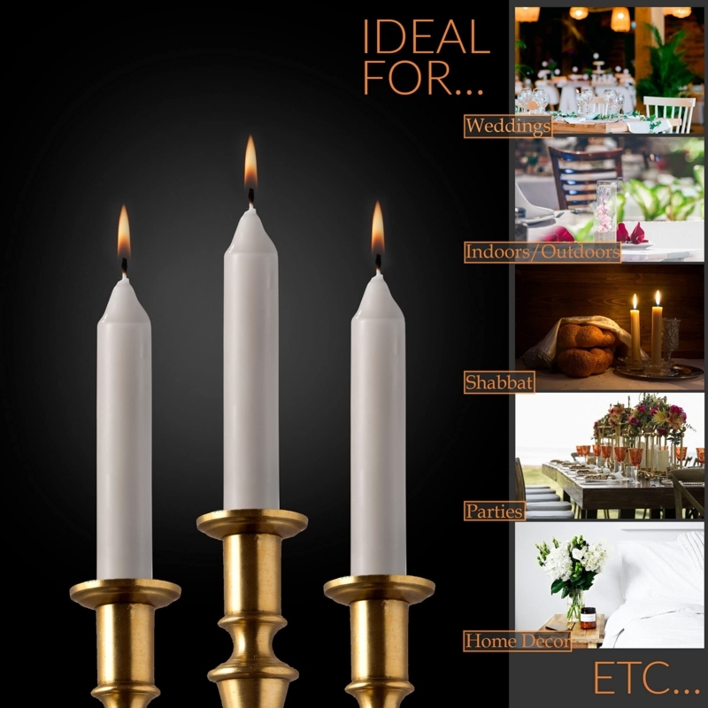 Taper Candles White with Gold Holders Lit for Weddings Parties