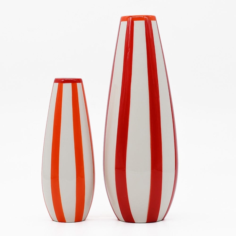 Tapered Ceramic Vase: Vertical Stripes, Handcrafted Appearance