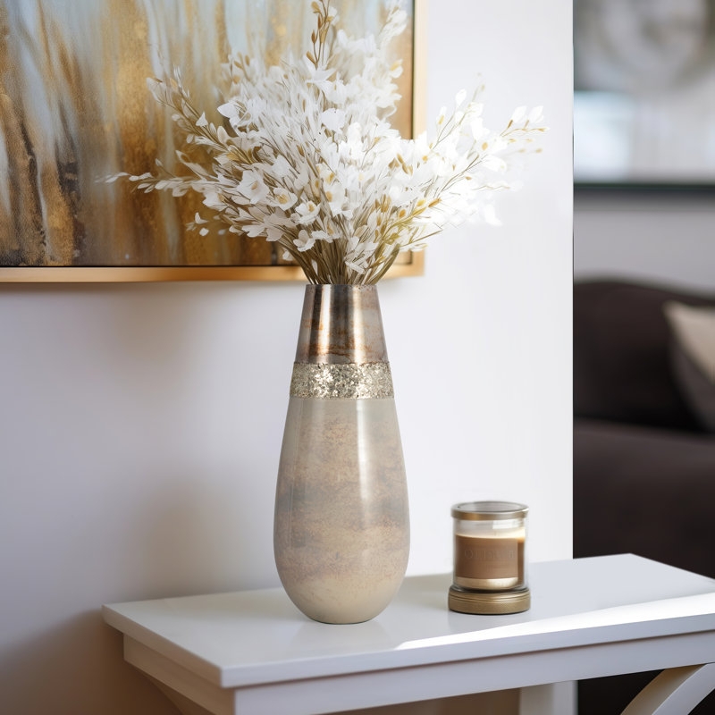Tapered Vase featuring Textured Gold Band and Multi-Toned Frosted Finish