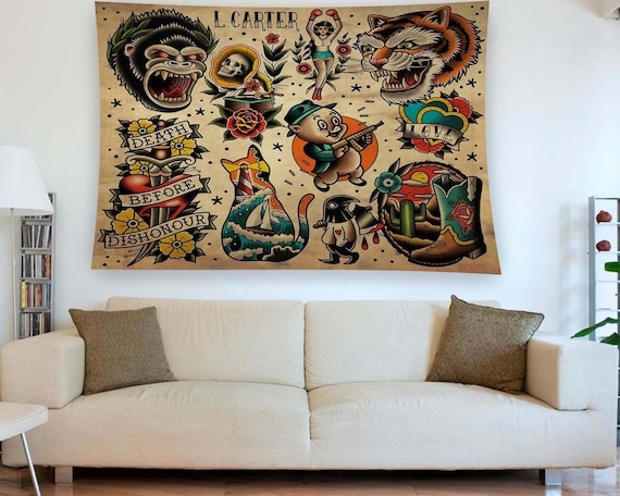 Tapestry American Traditional Tattoo Flash Statement Wall Hanging