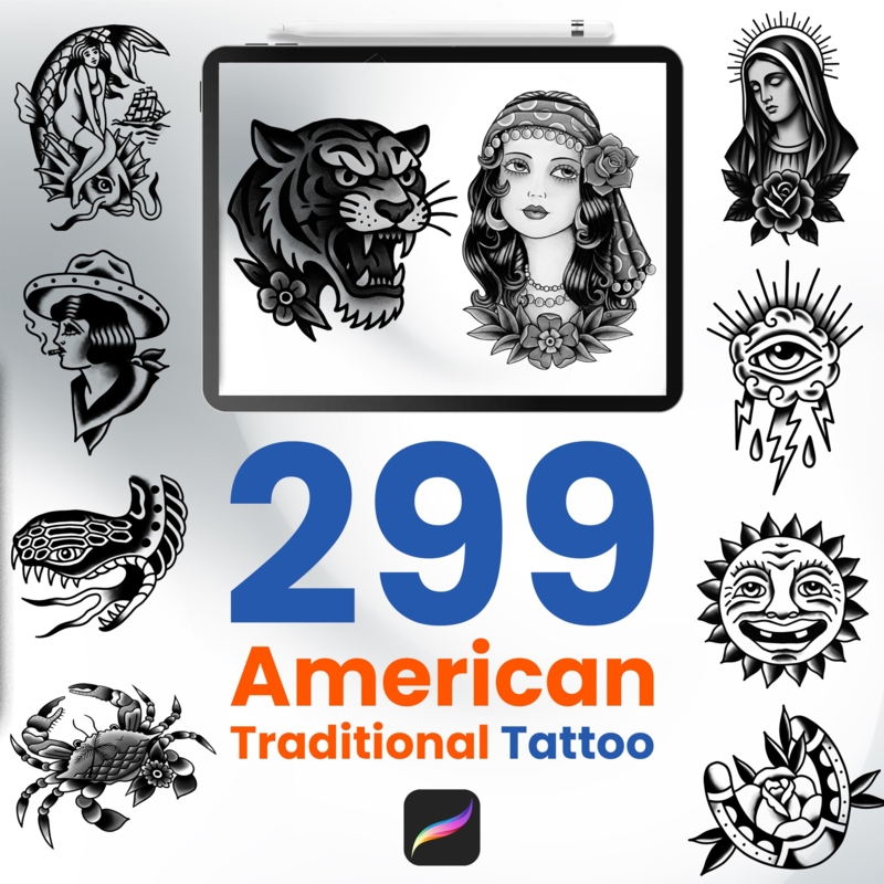Tattoo Flash Sheet American Traditional Monochromatic Palette Art