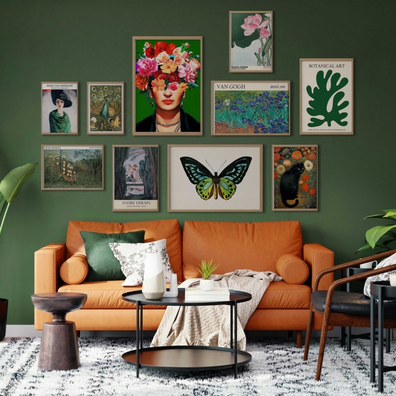 Ten Piece Wall Art Set: Curated Art Mix, Eclectic Maximalism Style.