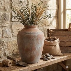 Terracotta Vase: Large Weathered Bulbous Rustic Pottery (59 chars)