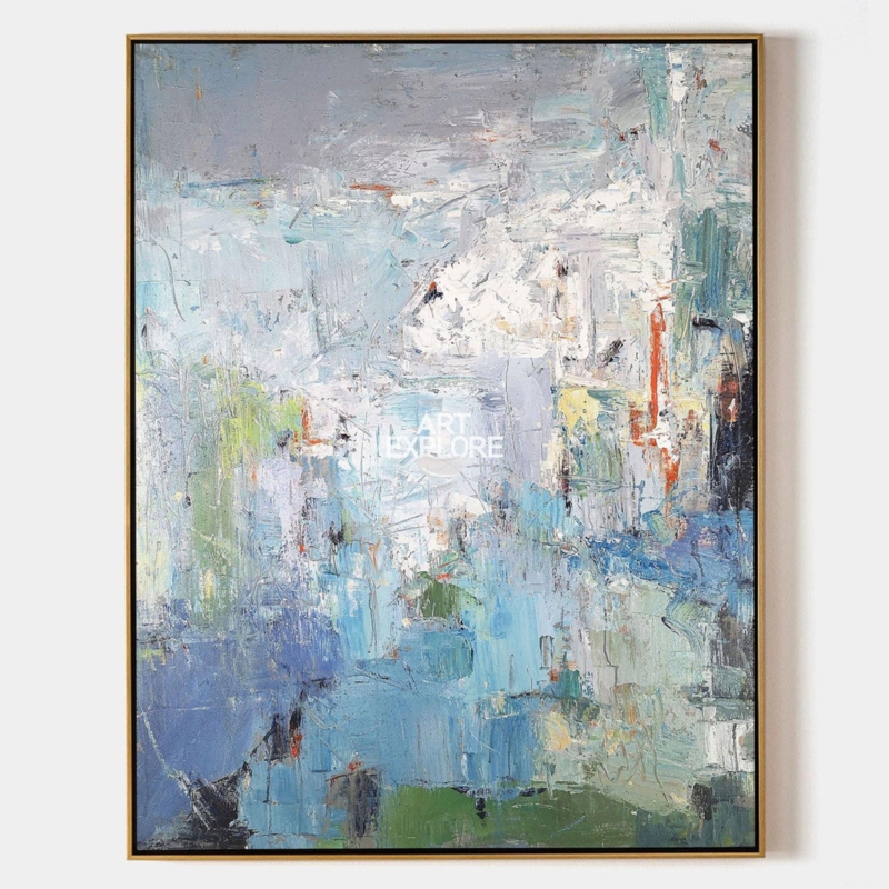 Textured Canvas Wall Art with Impasto and Slim Gold Frame