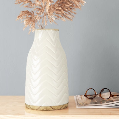 Textured Cream Decorative Vase with Contrasting Base. Organic entryway decor.