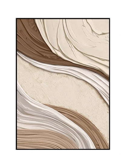 Textured Neutral Wall Art: Abstract Brown & Cream Impasto Wave, Framed