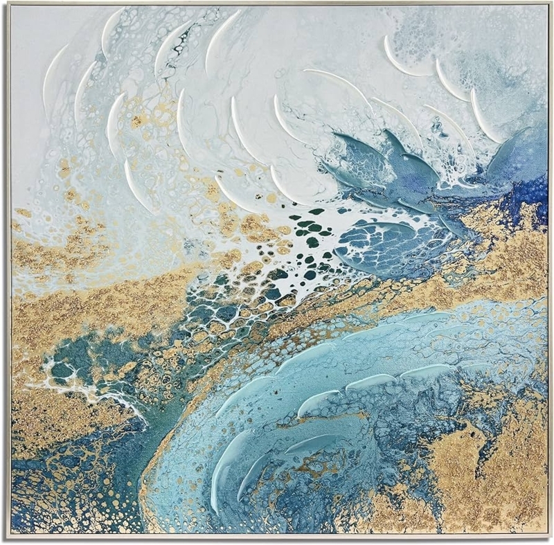Textured Wall Art Framed Impasto Ocean Waves | Coastal Abstract Decor