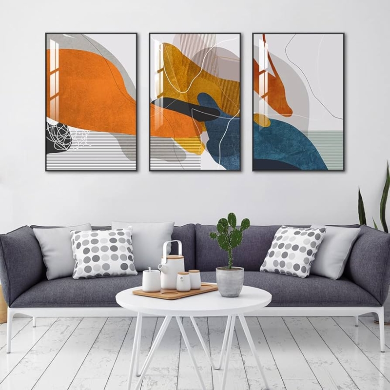 Three Piece Framed Art Set Bold Organic Shapes Contemporary Frames