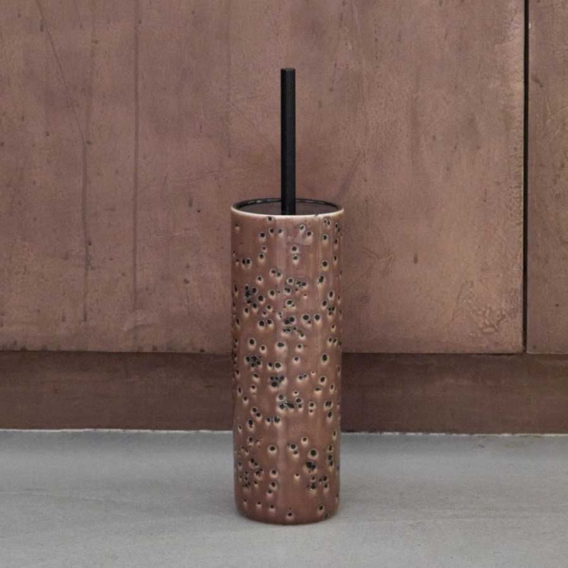 Toilet Brush Holder, Brown Leather-Like, Contrast Stitching