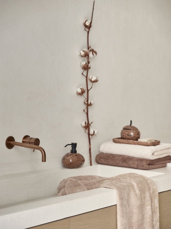 Toilet Brush Holder, Deep Brown Stone-Like Base, Amber Accent