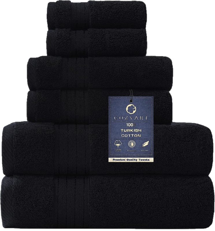 Towel Set, Black Plush Terry Texture for Luxury Spa Towel Styling