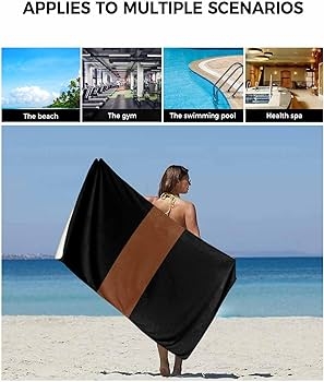 Towel Set, Boho Geometric Stripes with Brown Accents and Fringe.