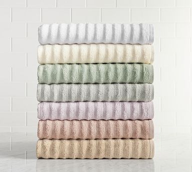 Towel Set in Stacked Arrangement, Ribbed Texture, Off-White Cotton
