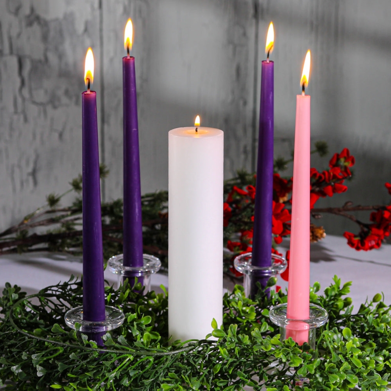 Traditional Advent Candle Arrangement with Central Pillar Candle
