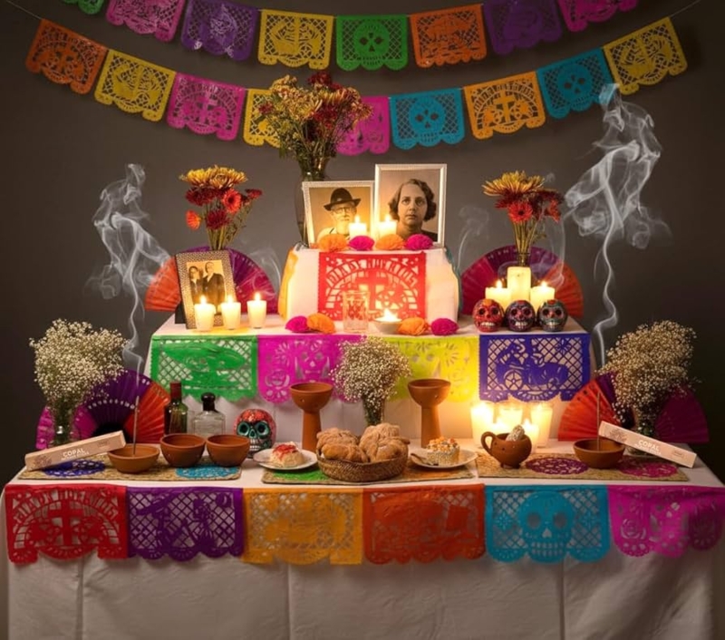 Traditional Dia de los Muertos Altar Kit with Papel Picado & Tiers