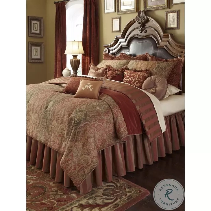 Traditional Luxury Comforter Set Ornate Damask Pattern Spice Palette