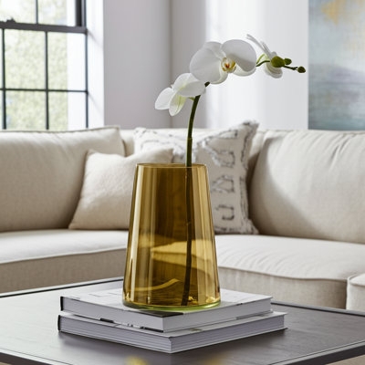 Translucent Amber Glass Vase featuring Tapered Design, Minimalist Style