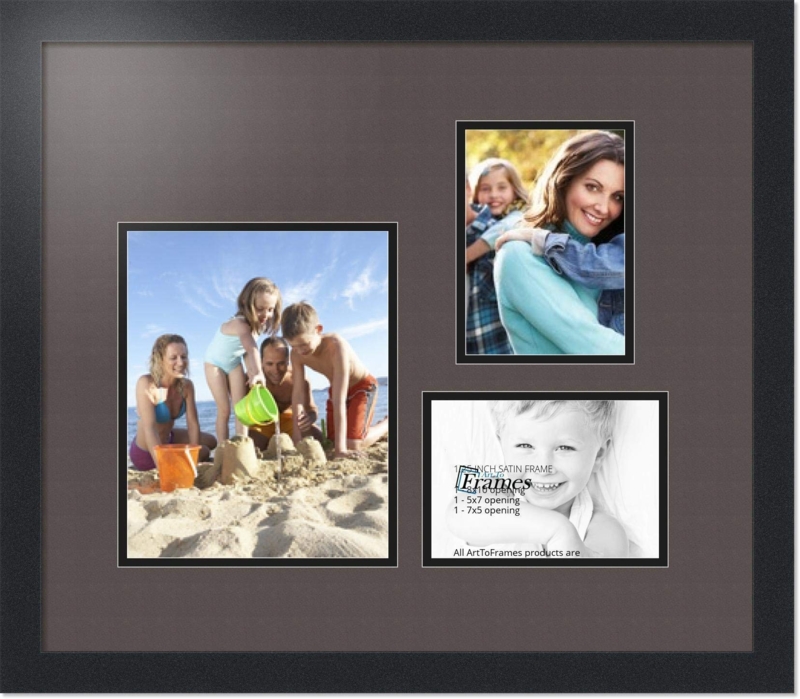 Triple Opening Photo Display with Charcoal Double Matting