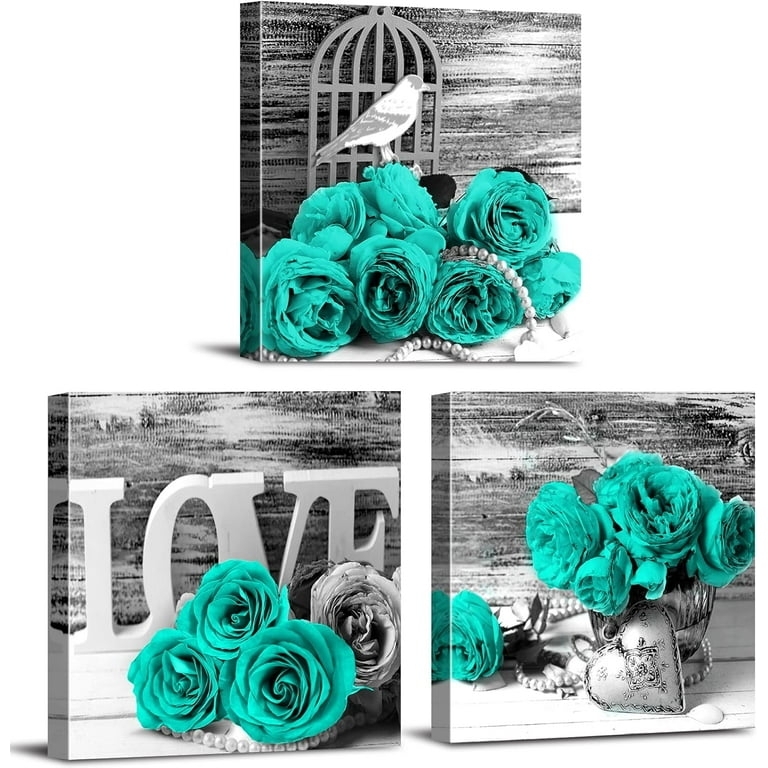 Triptych Canvas Set Rustic Wood Grain Pearl And Flower Composition Love