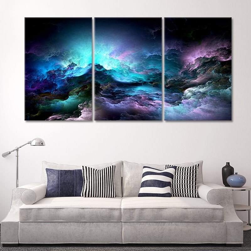 Triptych Wall Art Cosmic Abstract Blue Purple Canvas Prints