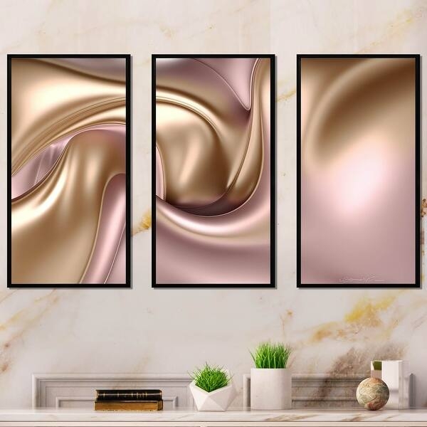Triptych Wall Art Fluid Design Liquid Gold Motion Set