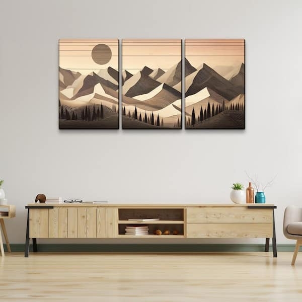 Triptych Wall Art Geometric Nature Wood Grain Boho Mountain Decor