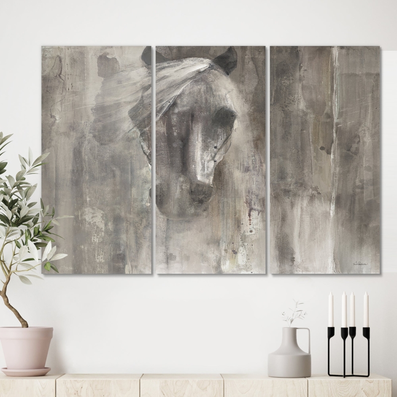 Triptych Wall Art Monochromatic Equestrian Horse Subject Canvas Set