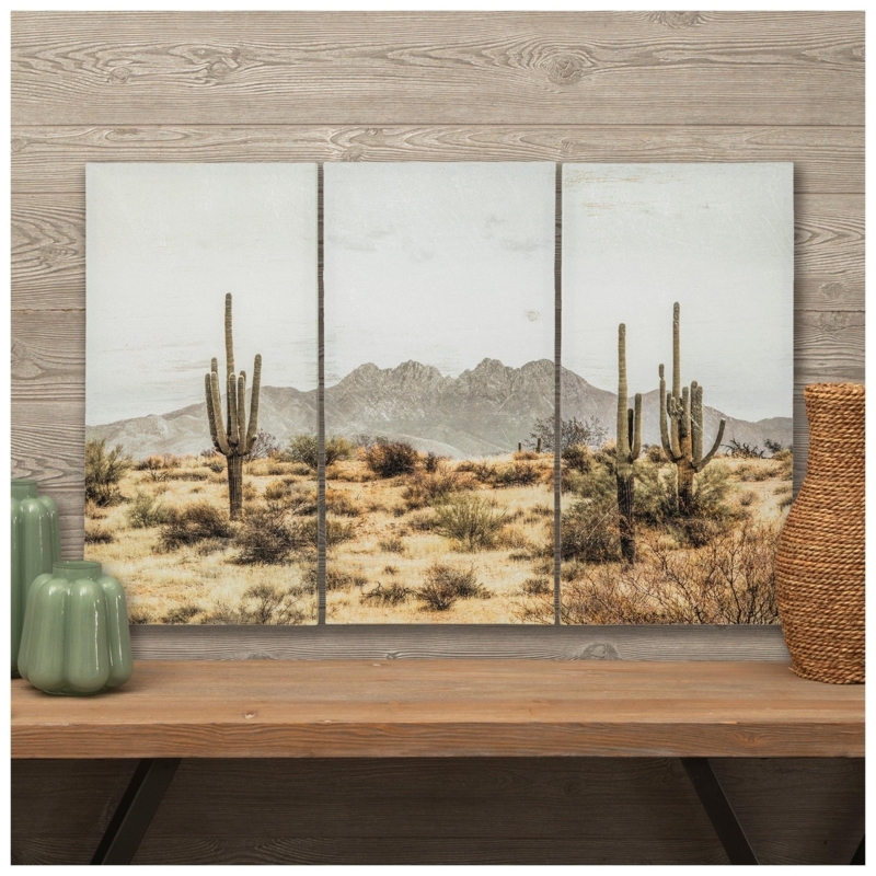 Triptych Wall Art Saguaro Cactus Imagery Muted Desert Print
