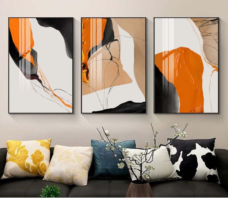 Triptych Wall Art Set with Abstract Blocks Design