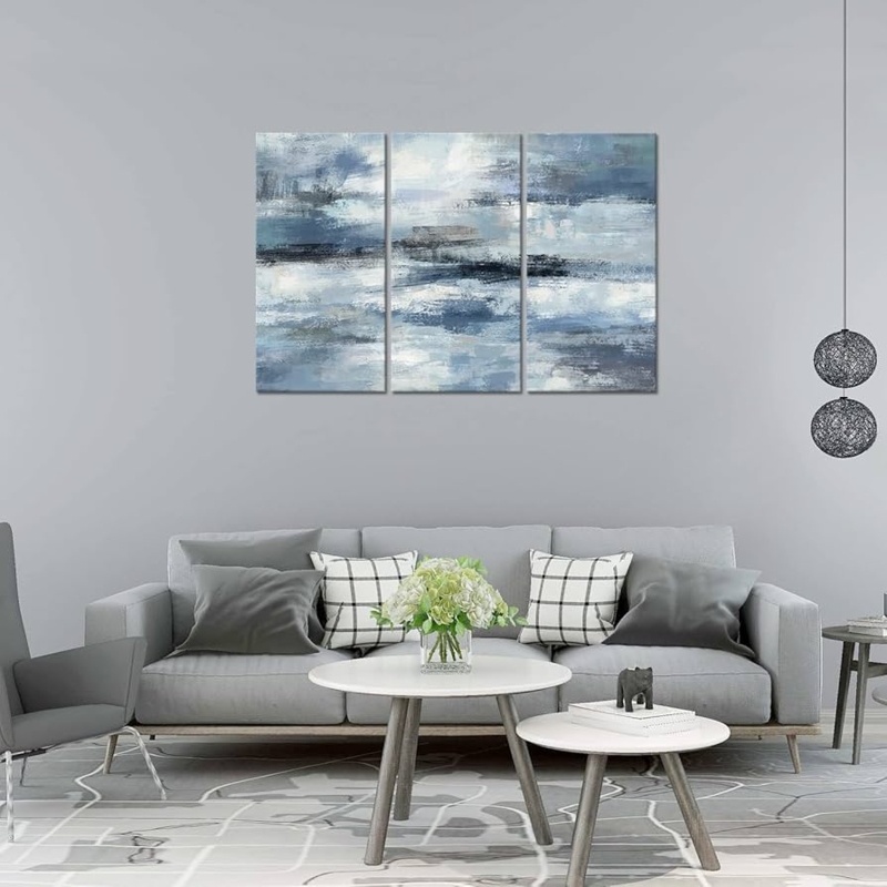 Triptych Wall Art Set with Geometric Pattern for Minimalist Living Room
