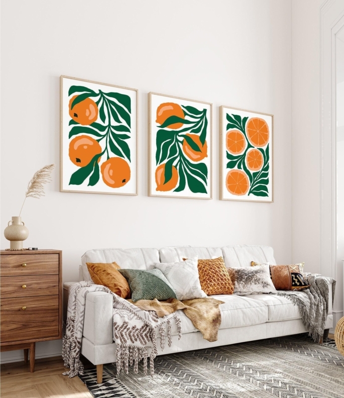 Triptych Wall Art with Citrus Motif for Modern Farmhouse