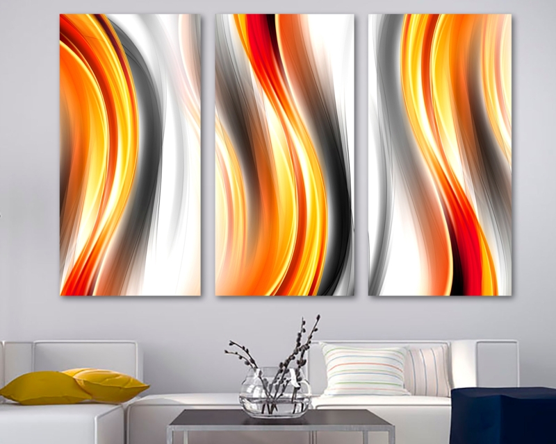 Triptych Wall Art with Fluid Abstract Waves in 3 Panel Split