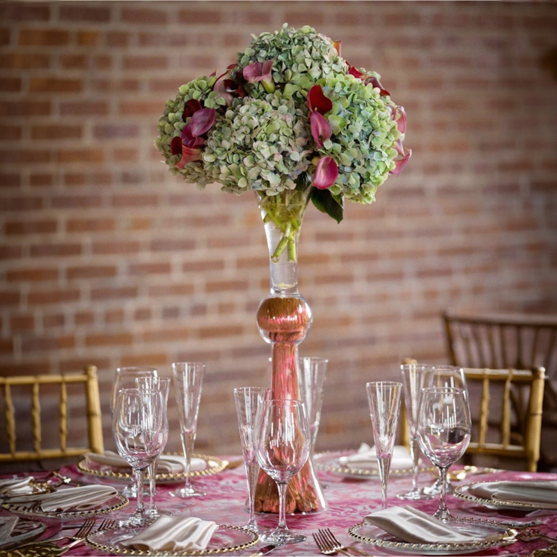 Trumpet Vase Centerpiece, Clear Glass with Central Sphere Detail