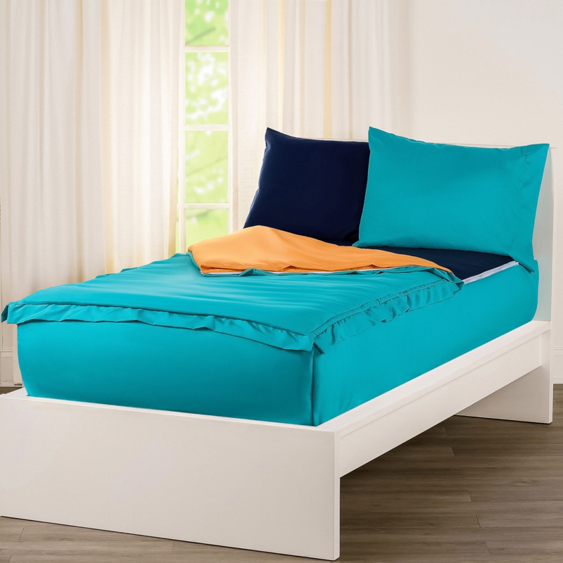 Turquoise Zipper Bedding Set, Orange Lining, All-in-One Design