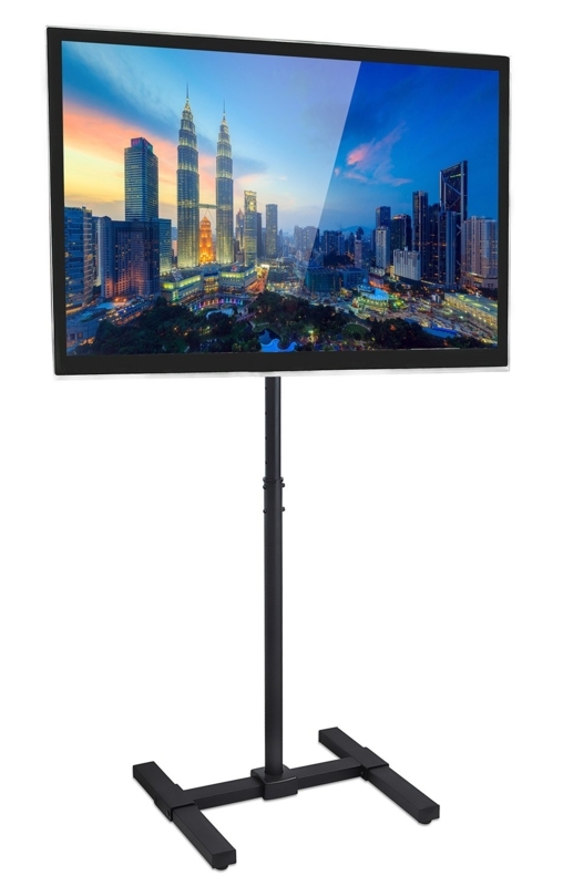 TV Floor Stand Minimalist Black with H-Shaped Base & Height Adjustable