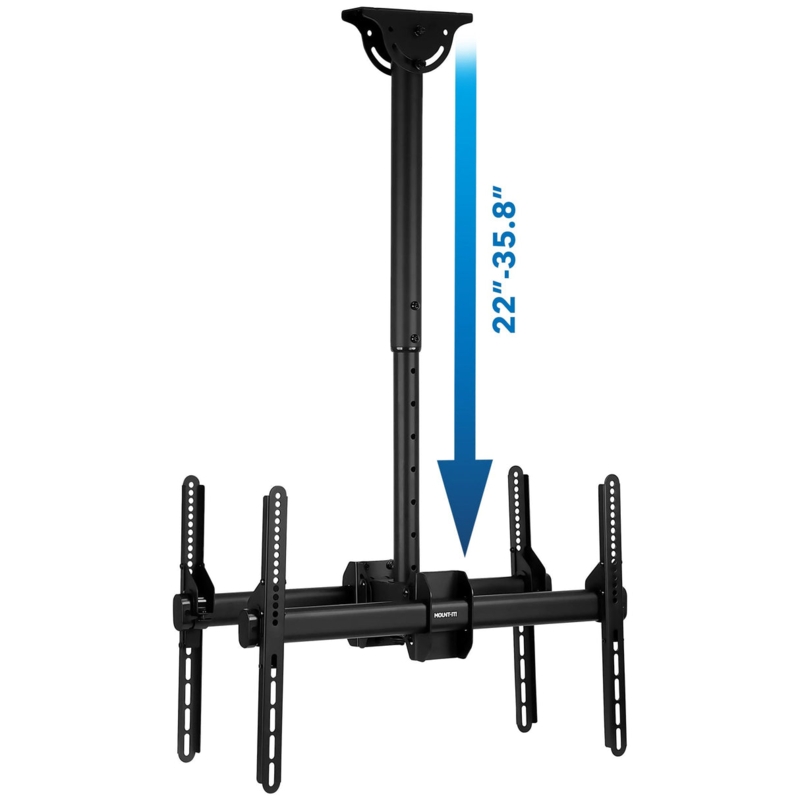 TV Mount, Dual Sided Ceiling Display, Telescoping Extension Pole, Adjustable Height.