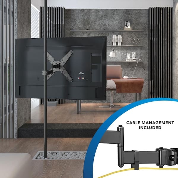 TV Mount, Full Motion Pole Mount, Articulating Arm, Integrated Cable Clips.