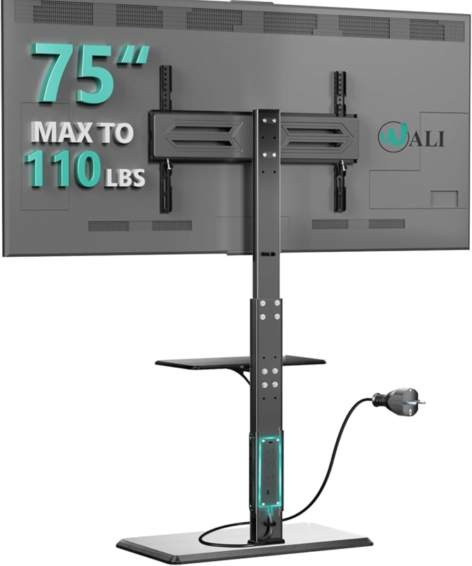 Tv Stand Built In Power Outlet Swivel Mount Height Adjustable Modern