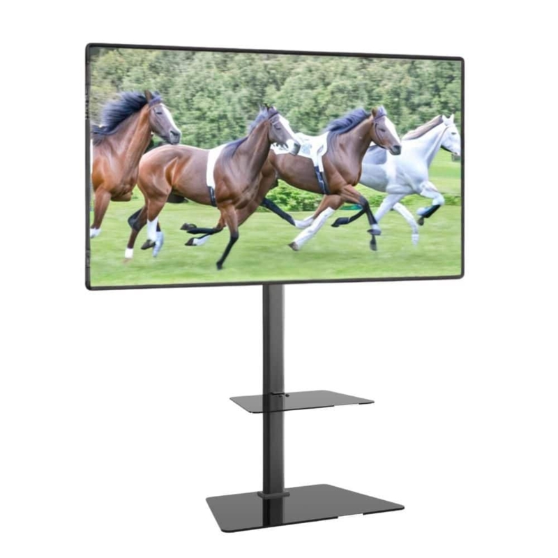 TV Stand Floor Mount with Glossy Finish & Tempered Glass Base