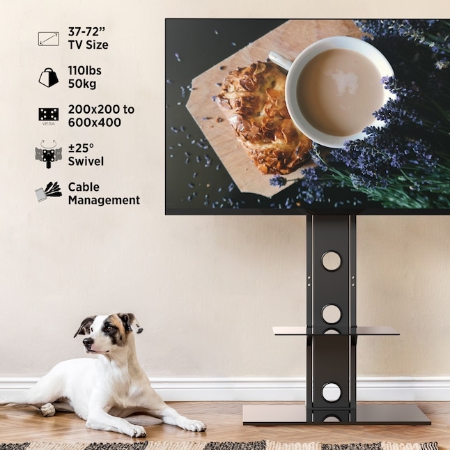 TV Stand Freestanding Mount with Integrated Shelves & Cable Management