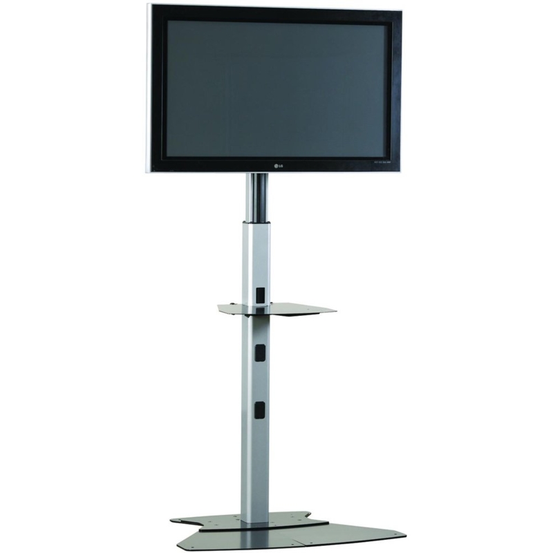 Tv Stand Integrated Accessory Shelf Telescoping Pole Silver Finish