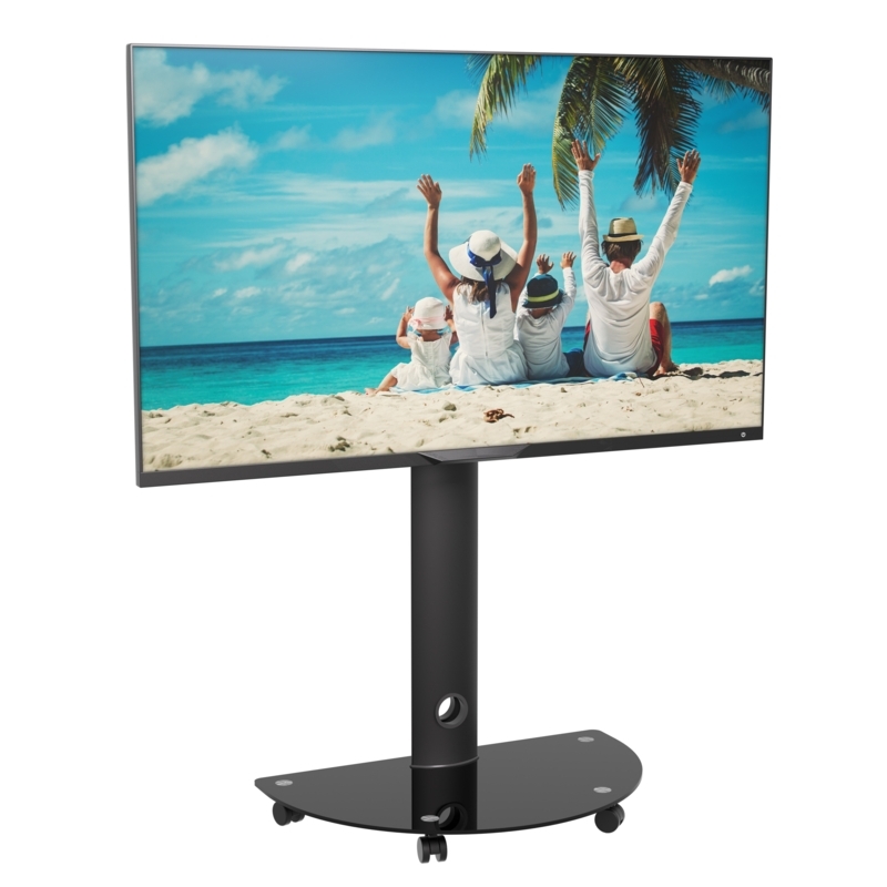 TV Stand Mobile Cart with Locking Casters & Semi-Circular Glass Base