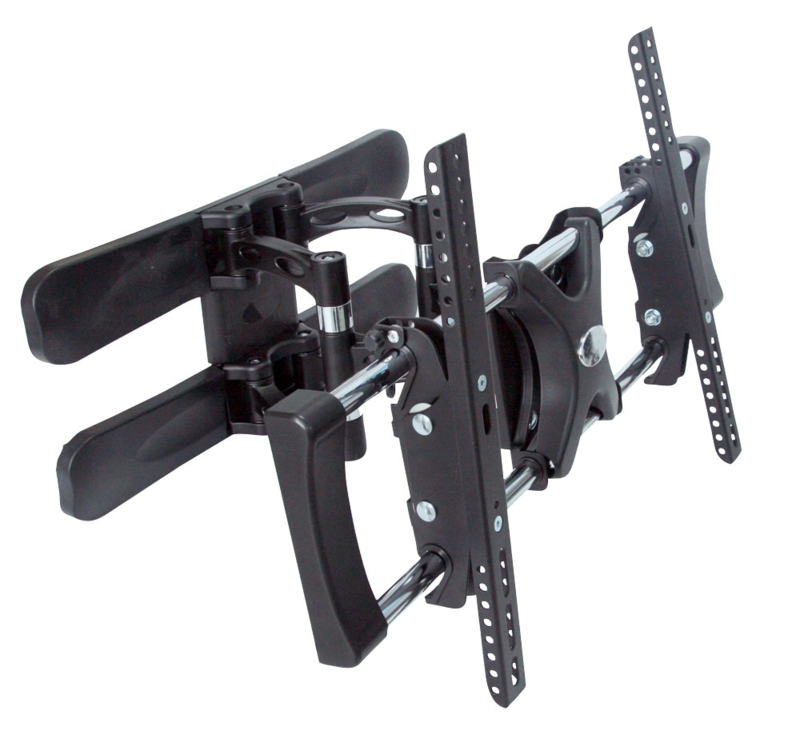 TV Wall Mount, Dual Articulating Arms, Polished Silver Accents, Heavy Duty Frame.