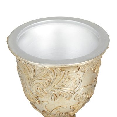 Two Tone Metallic Decorative Urn with Acanthus Leaf Relief.